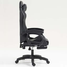 vista lateral da Cadeira Gaming PowerGaming com 7 pontos de Massagem e Apoio para Pés Preto