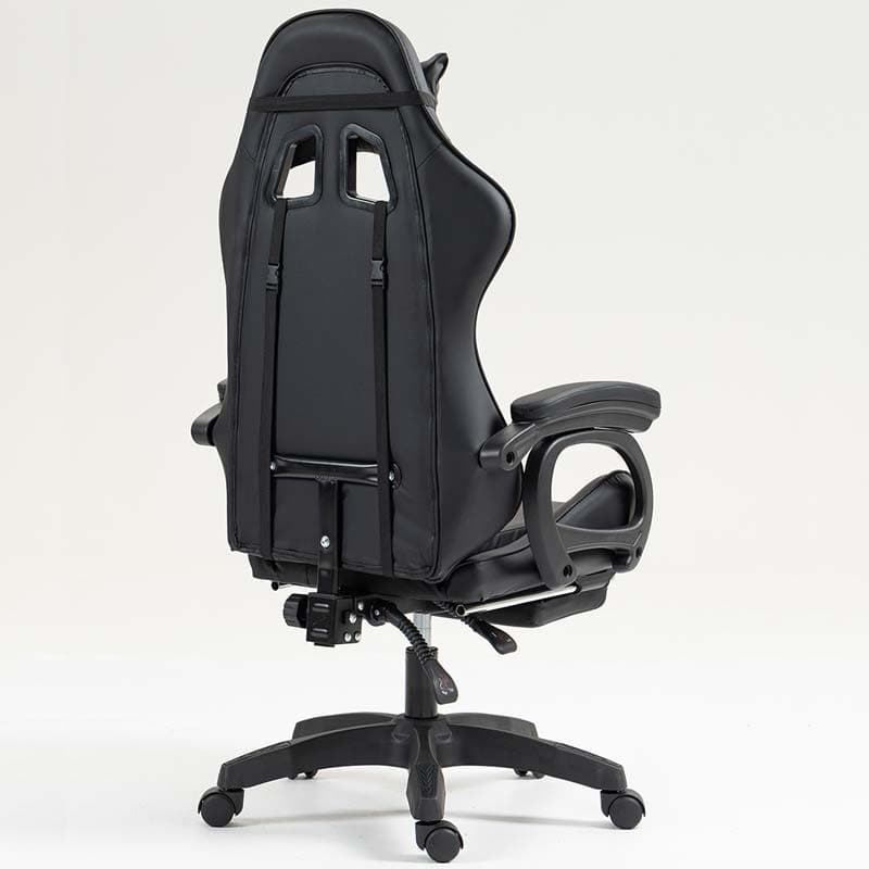 vista traseira e lateral da Cadeira Gaming PowerGaming com 7 pontos de Massagem e Apoio para Pés Preto