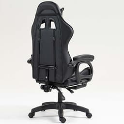vista traseira e lateral da Cadeira Gaming PowerGaming com 7 pontos de Massagem e Apoio para Pés Preto