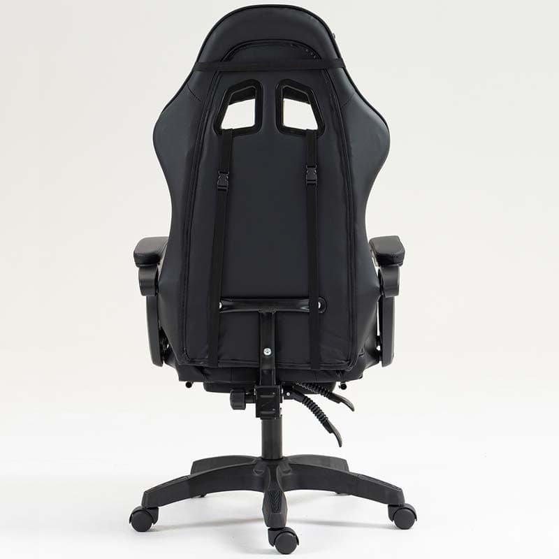 vista traseira da Cadeira Gaming PowerGaming com 7 pontos de Massagem e Apoio para Pés Preto