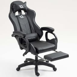vista frontal da Cadeira Gaming PowerGaming com 7 pontos de Massagem e Apoio para Pés Preto reclinada