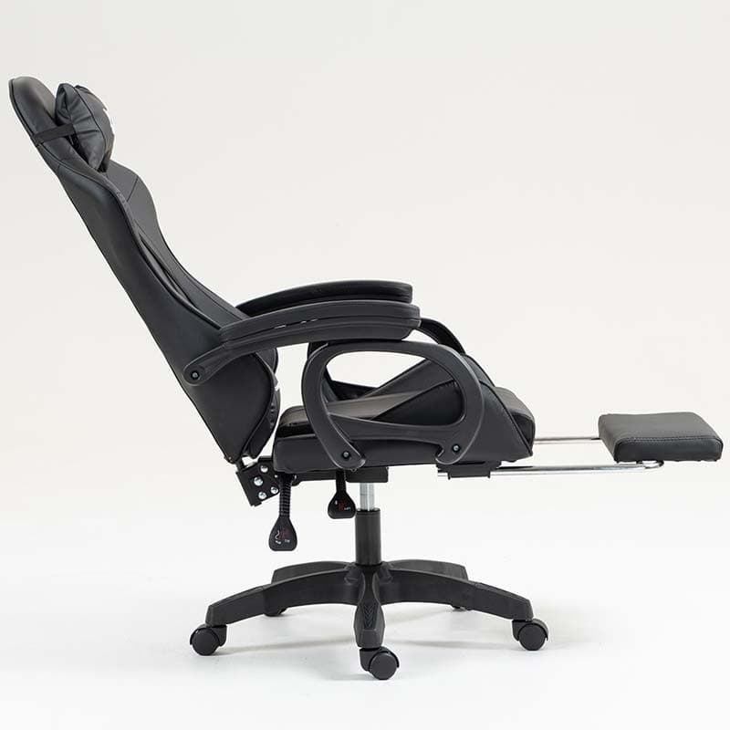 vista lateral da Cadeira Gaming PowerGaming com 7 pontos de Massagem e Apoio para Pés Preto reclinada