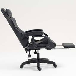 vista lateral da Cadeira Gaming PowerGaming com 7 pontos de Massagem e Apoio para Pés Preto reclinada