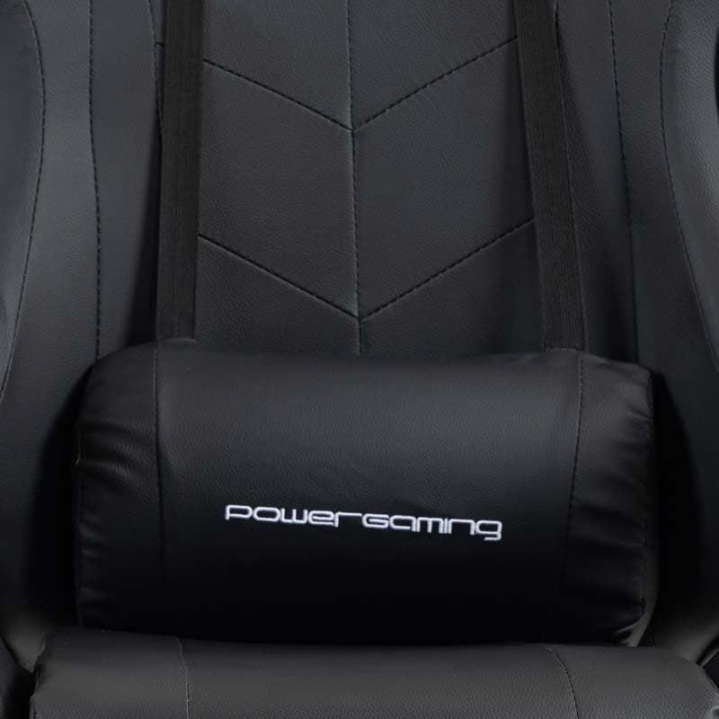 almofada lombar da Cadeira Gaming PowerGaming com 7 pontos de Massagem e Apoio para Pés Preto