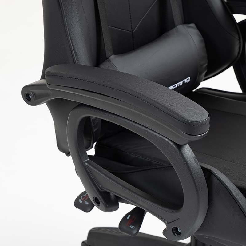 apoios de braços da Cadeira Gaming PowerGaming com 7 pontos de Massagem e Apoio para Pés Preto