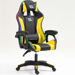 vista frontal e lateral da Cadeira Gaming PowerGaming LED RGB Preto+Amarelo
