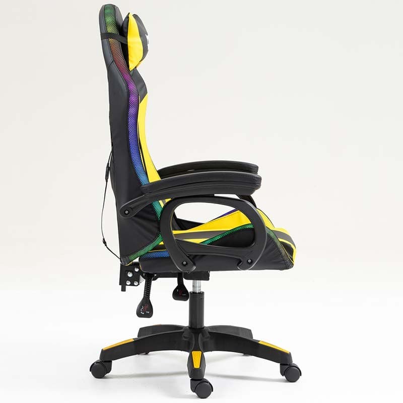 vista lateral da Cadeira Gaming PowerGaming LED RGB Preto+Amarelo