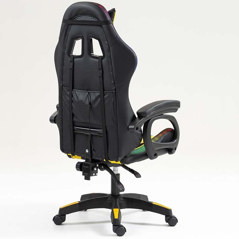 vista traseira e lateral da Cadeira Gaming PowerGaming LED RGB Preto+Amarelo