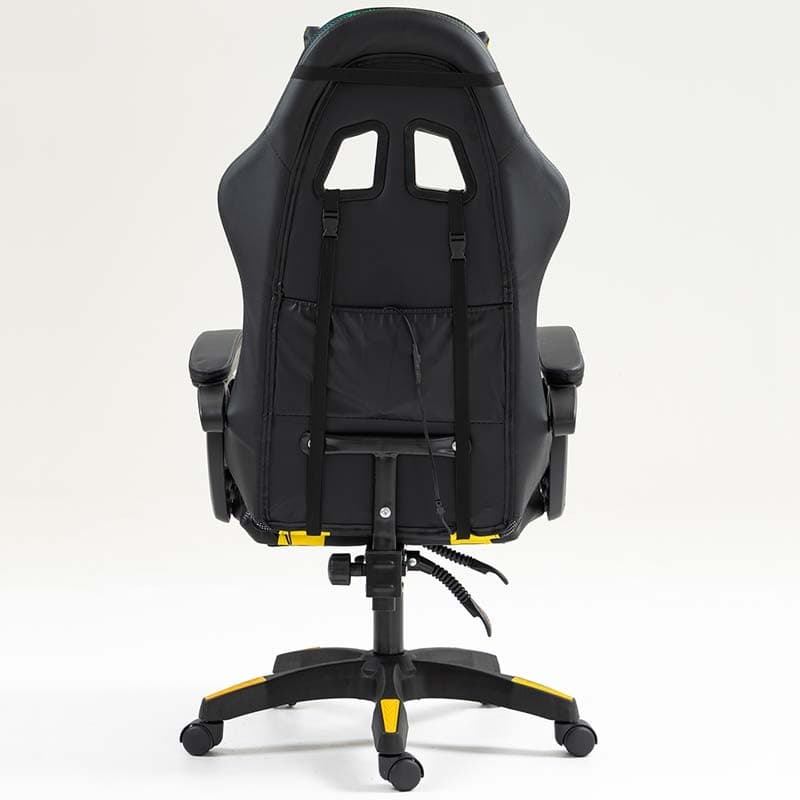 vista traseira da Cadeira Gaming PowerGaming LED RGB Preto+Amarelo