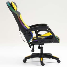 vista lateral da Cadeira Gaming PowerGaming LED RGB Preto+Amarelo reclinada