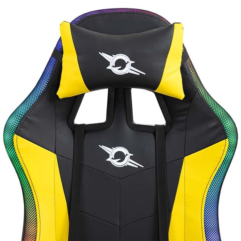 cojín cervical de la Silla Gaming PowerGaming LED RGB con Reposapiés Negro+Amarillo
