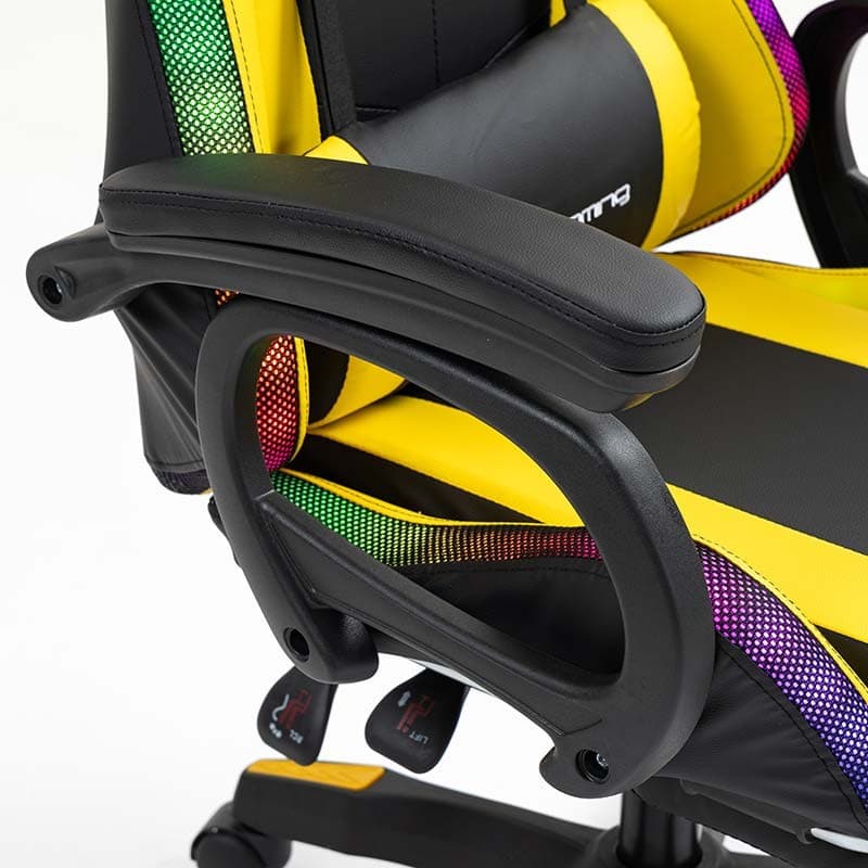 reposabrazos de la Silla Gaming PowerGaming LED RGB con Reposapiés Negro+Amarillo