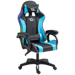 vue de face et de côté de la Chaise Gaming PowerGaming LED RGB Noir+Bleu