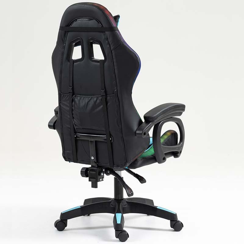 vue arrière et de côté de la Chaise Gaming PowerGaming LED RGB Noir+Bleu