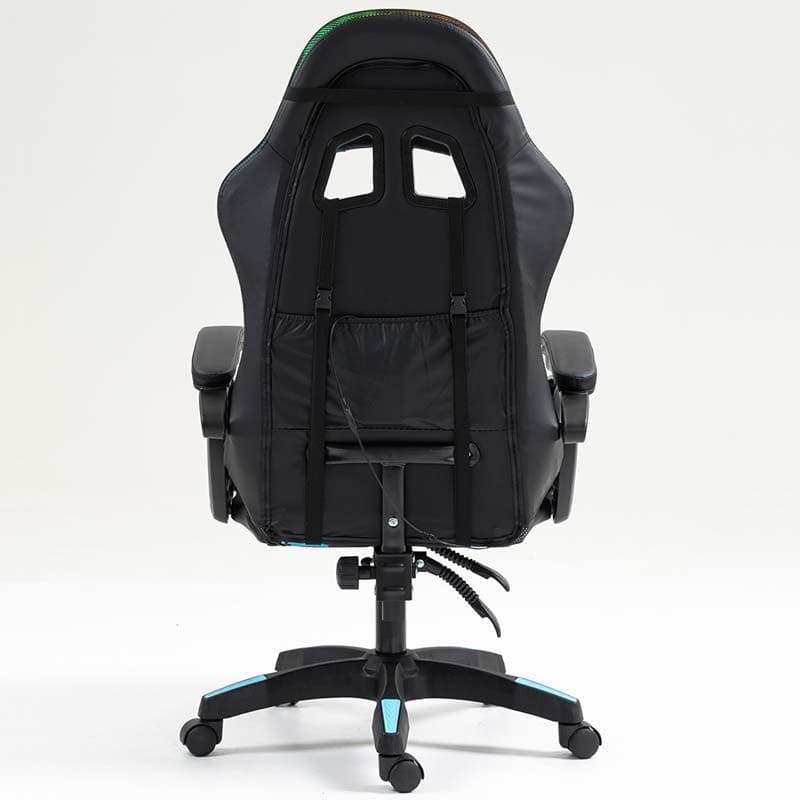 vue arrière de la Chaise Gaming PowerGaming LED RGB Noir+Bleu