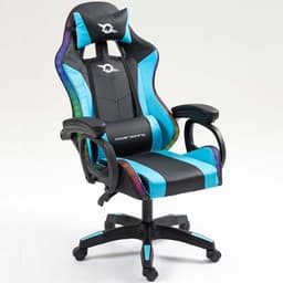 vue de face de la Chaise Gaming PowerGaming LED RGB Noir+Bleu inclinée