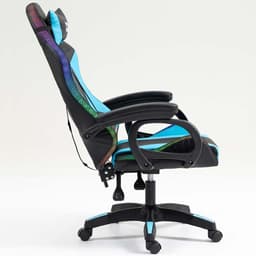 vue de côté de la Chaise Gaming PowerGaming LED RGB Noir+Bleu inclinée