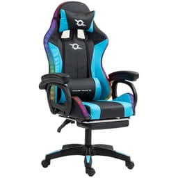 vista frontal e lateral da Cadeira Gaming PowerGaming LED RGB com Apoio para Pés Preto+Azul