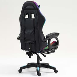 vista traseira e lateral da Cadeira Gaming PowerGaming LED RGB com Apoio para Pés Preto+Azul