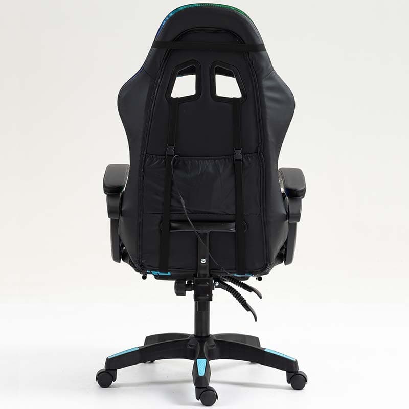 vista traseira da Cadeira Gaming PowerGaming LED RGB com Apoio para Pés Preto+Azul