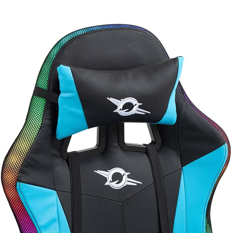 almofada cervical da Cadeira Gaming PowerGaming LED RGB com Apoio para Pés Preto+Azul