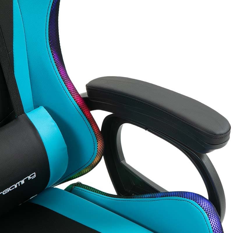 apoio de braços da Cadeira Gaming PowerGaming LED RGB com Apoio para Pés Preto+Azul