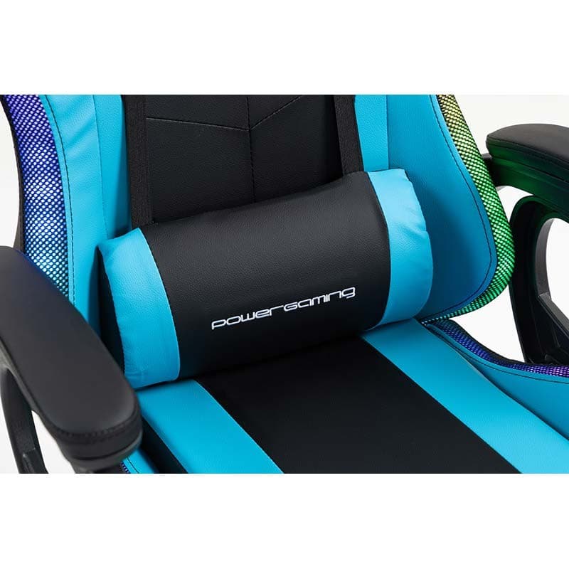 almofada lombar da Cadeira Gaming PowerGaming LED RGB com Apoio para Pés Preto+Azul