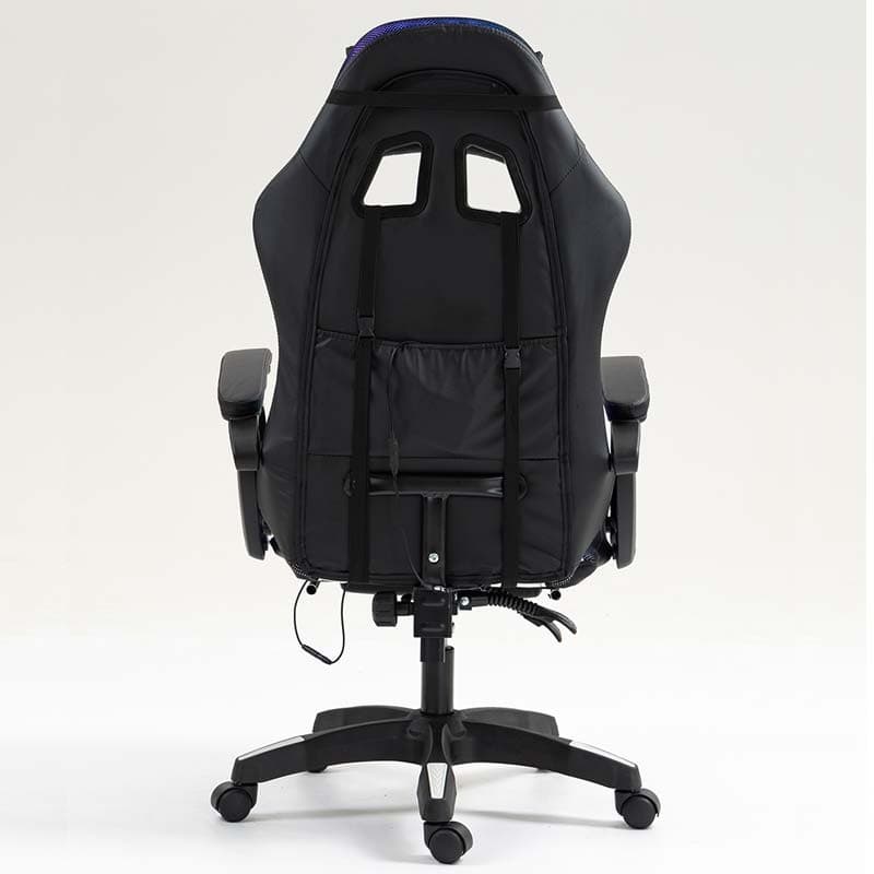 vista trasera de la Silla Gaming PowerGaming LED RGB con Reposapiés Negro+Blanco