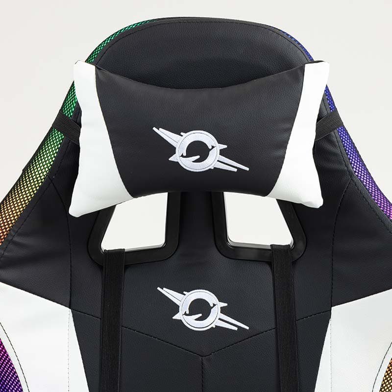 coussin cervical de la Chaise Gaming PowerGaming LED RGB avec Haut-parleur Bluetooth, Massage et Repose-pieds Noir+Blanc