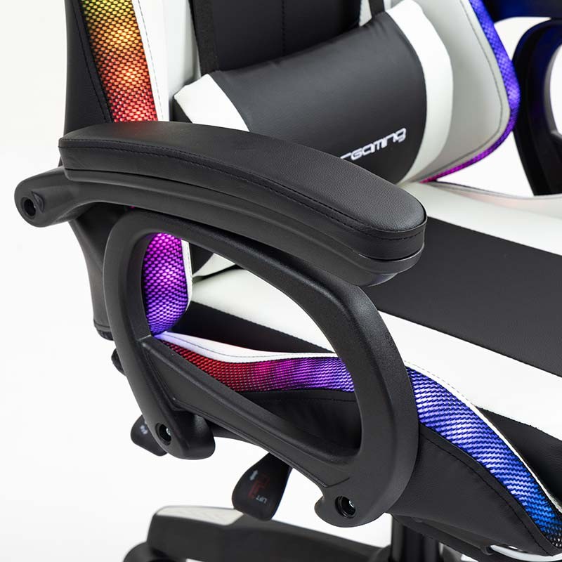 Silla Gaming PowerGaming LED RGB con Altavoz Bluetooth, Masaje y Reposapiés Negro+Blanco - Ítem7