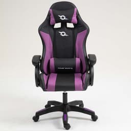 vista frontal da Cadeira Gaming PowerGaming LED RGB Preto+Lilás