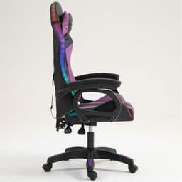 vista lateral da Cadeira Gaming PowerGaming LED RGB Preto+Lilás