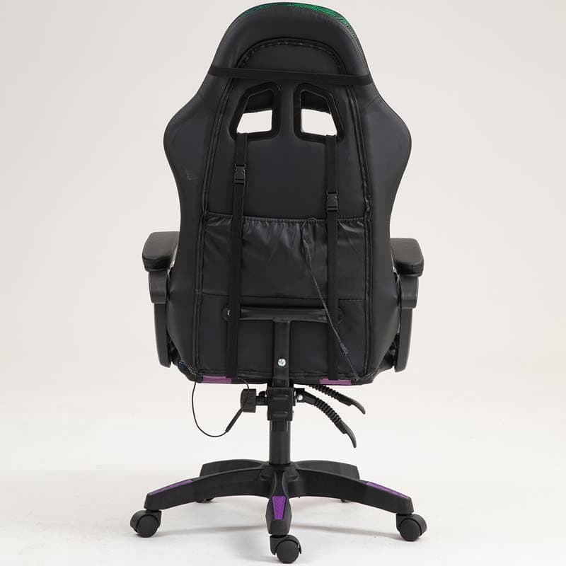 vista traseira da Cadeira Gaming PowerGaming LED RGB Preto+Lilás