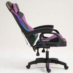 vista lateral da Cadeira Gaming PowerGaming LED RGB Preto+Lilás reclinada