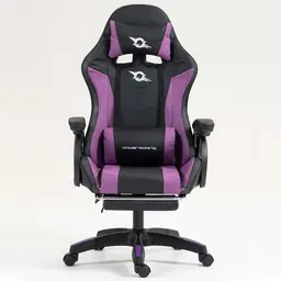 vue de face de la Chaise Gaming PowerGaming LED RGB avec Repose-pieds Noir+Lilas