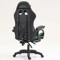 vue arrière et de côté de la Chaise Gaming PowerGaming LED RGB avec Repose-pieds Noir+Lilas