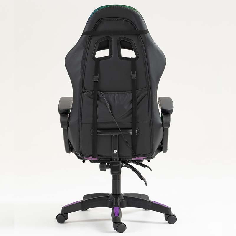 vue arrière de la Chaise Gaming PowerGaming LED RGB avec Repose-pieds Noir+Lilas