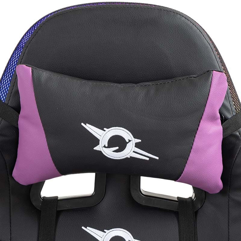 coussin cervical de la Chaise Gaming PowerGaming LED RGB avec Repose-pieds Noir+Lilas