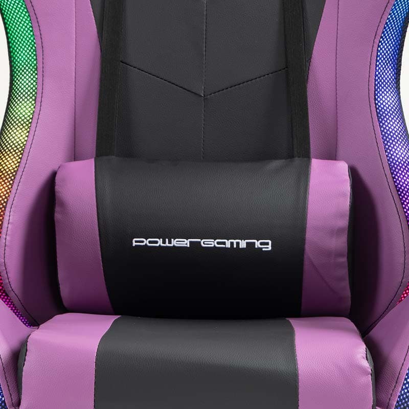 coussin lombaire de la Chaise Gaming PowerGaming LED RGB avec Repose-pieds Noir+Lilas