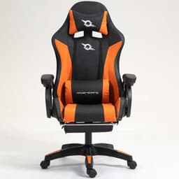 vue de face de la Chaise Gaming PowerGaming LED RGB avec Repose-pieds Noir+Orange