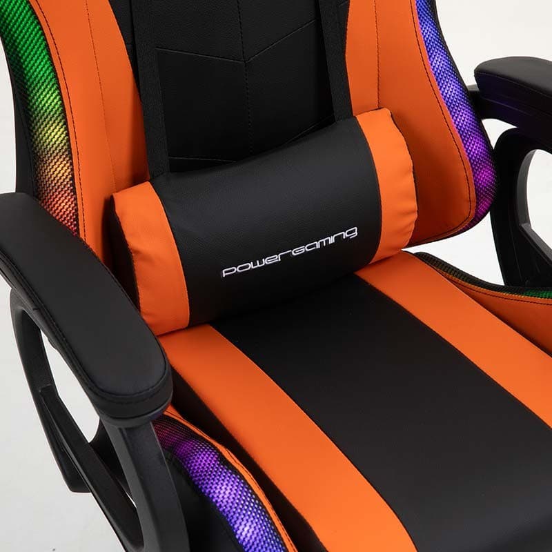 coussin lombaire de la Chaise Gaming PowerGaming LED RGB avec Repose-pieds Noir+Orange