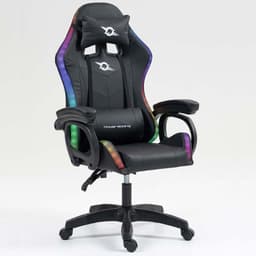 vista frontal e lateral da Cadeira Gaming PowerGaming LED RGB Preto