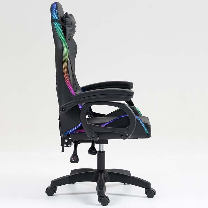 vista lateral da Cadeira Gaming PowerGaming LED RGB Preto