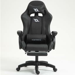 vista frontal da Cadeira Gaming PowerGaming LED RGB com Altifalante Bluetooth, Massagem e Apoio para Pés Preto