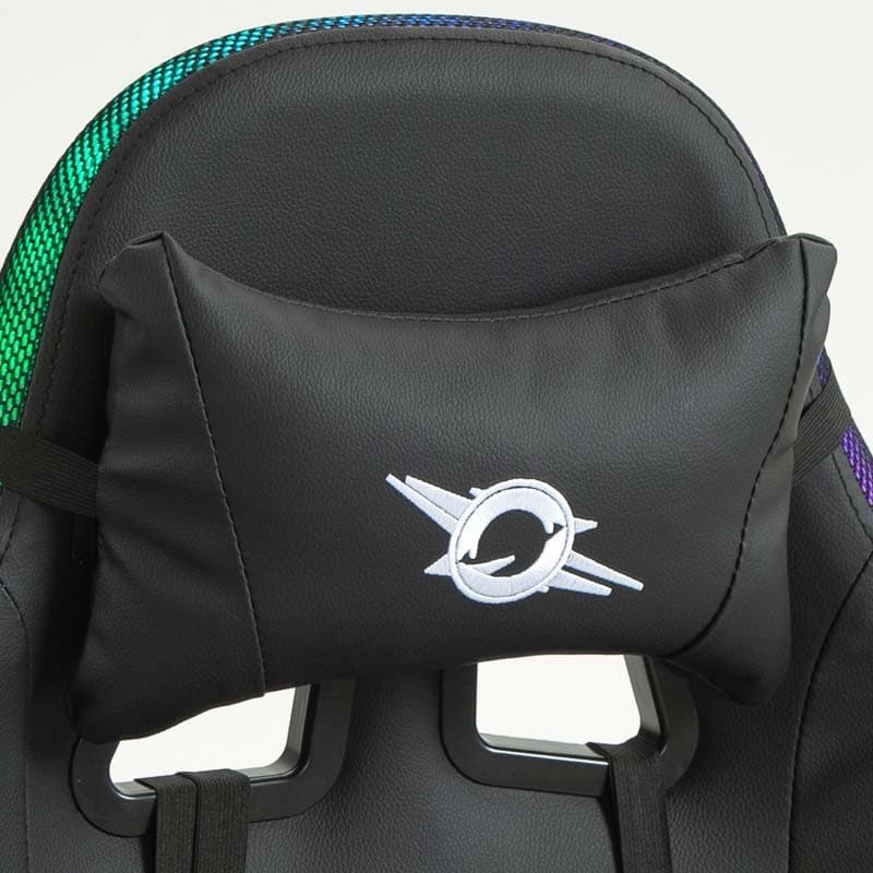 almofada cervical da Cadeira Gaming PowerGaming LED RGB com Altifalante Bluetooth, Massagem e Apoio para Pés Preto