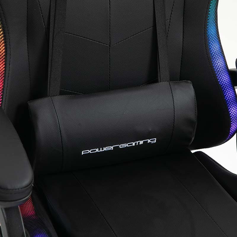 almofada lombar da Cadeira Gaming PowerGaming LED RGB com Altifalante Bluetooth, Massagem e Apoio para Pés Preto