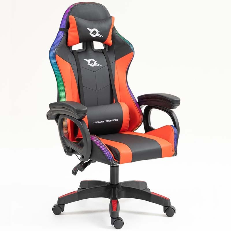 vue de face et de côté de la Chaise Gaming PowerGaming LED RGB Noir+Rouge