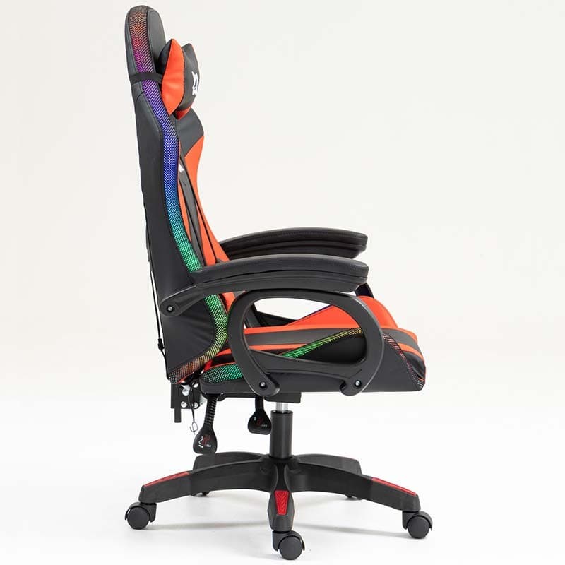 vue de côté de la Chaise Gaming PowerGaming LED RGB Noir+Rouge