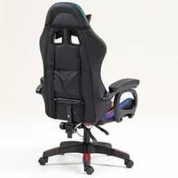 vista traseira e lateral da Cadeira Gaming PowerGaming LED RGB Preto+Vermelho