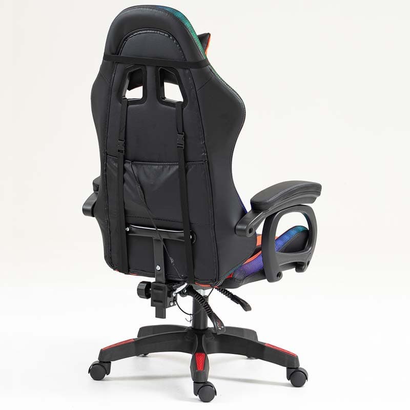 vue arrière et de côté de la Chaise Gaming PowerGaming LED RGB Noir+Rouge